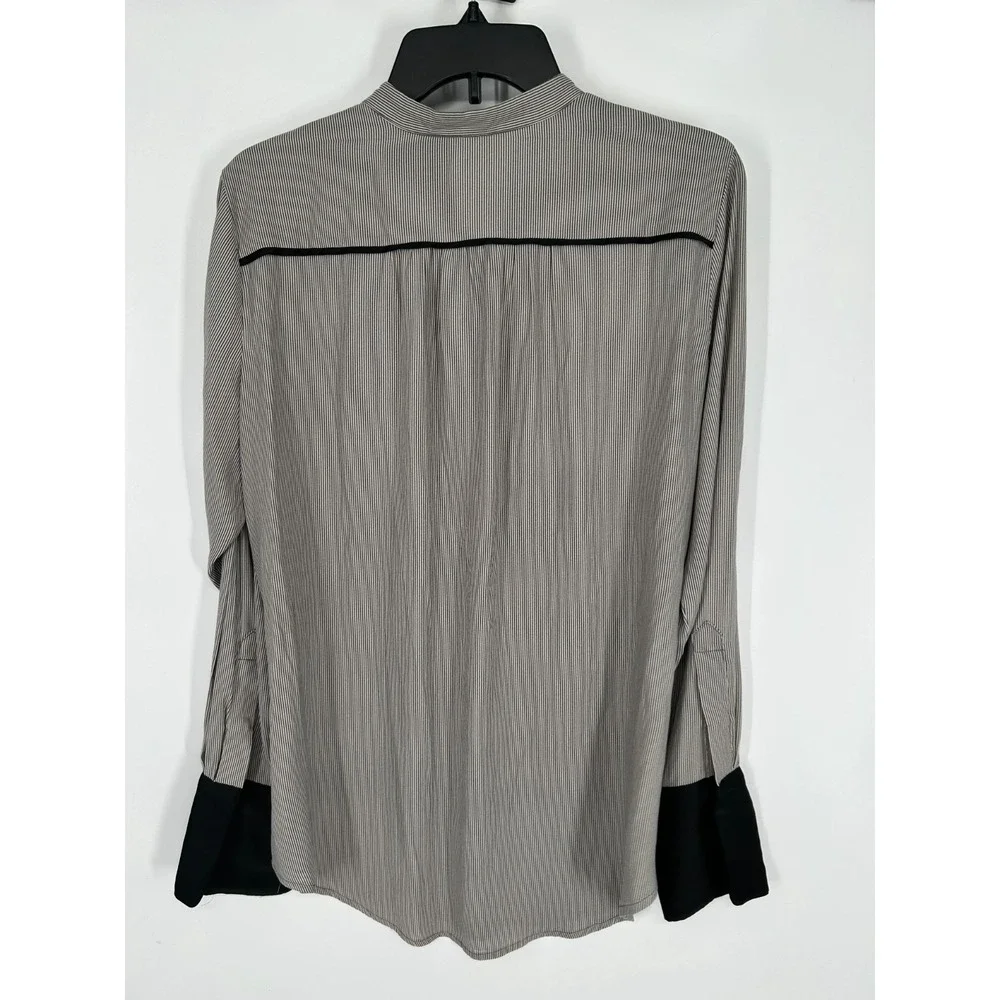Free People Blouse Women's Medium Gray Black Striped‎ Long Sleeve Popover Top